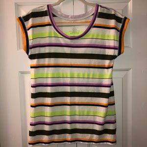 STYLUS Neon-Striped Short Sleeve Top